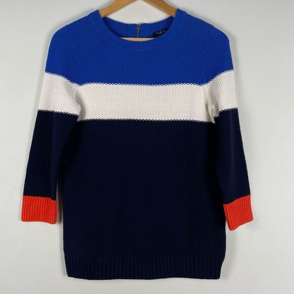 Talbots Sweaters - Talbots Color Block 100% Cotton Knit Sweater 3/4 Sleeve Size Small Petite NEW